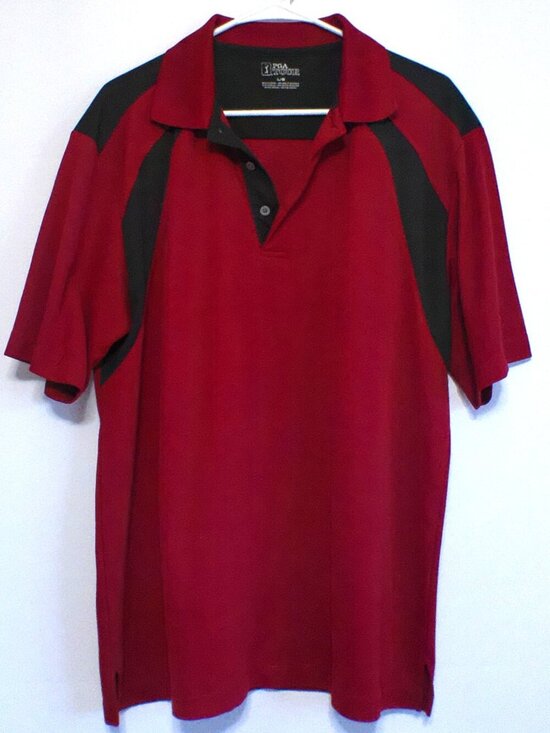 PGA Tour Other - PGA Tour Golf Polo Shirt Mens Large Red Black Colorblock Performance Short Sleev